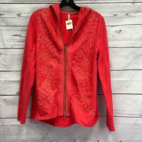 Monoreno Size M Coral Embroidered Hoodie Top - Picture 1 of 7